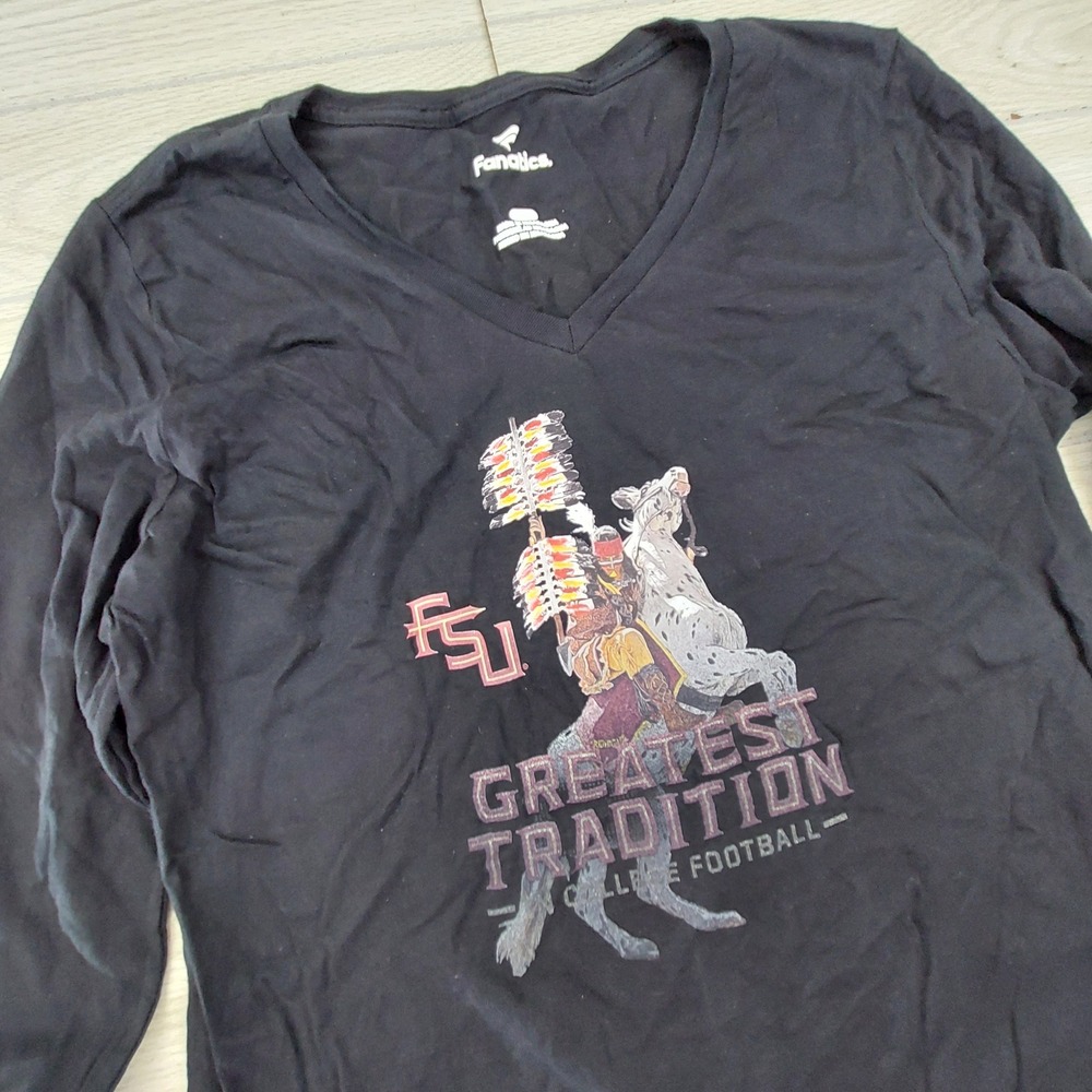 FSU Seminoles Greatest Tradition T Shirt Womens Large Black‎ Long Sleeve V Neck